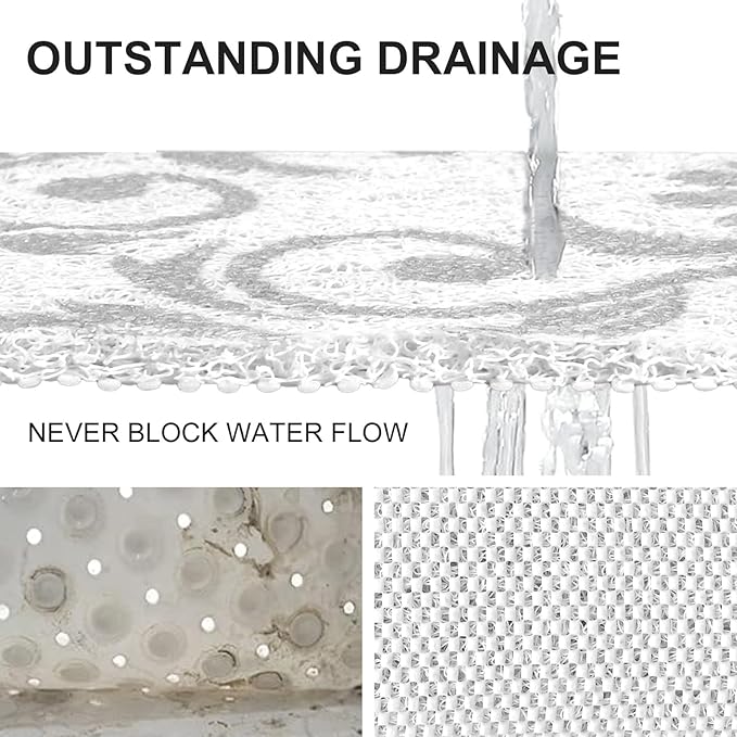 Extra Large Shower Mat: 24 X 36 Inch Stylish Shower Mats for Inside Shower - Soft PVC Loofah Trimmable Non Slip Shower Mat for Elderly, Quick Drying