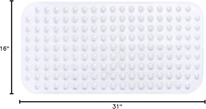 Large Non-Slip Bathtub & Shower Mat 31”x16” (Smooth/Non-Textured Tubs Only) Safe, Clean, Machine-Washable, Superior Grip&Drainage, Vinyl, Transparent Clear