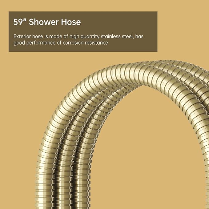 BESy Brass 2 In 1 Function Handheld Shower Head Set High Pressure 7 Inch Shower Head High Flow Hand Shower Wand with 59 Inch Hose, Bracket, Brushed Gold