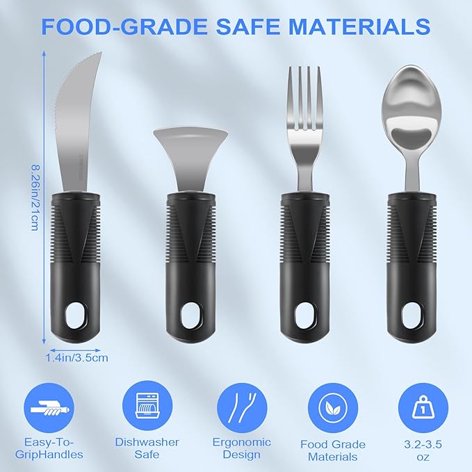 Adaptive Utensils, Weighted Utensils for Hand Tremors, Utensils for Parkinsons Patients,Elderly,Arthritis,Weak Hand Grip. Stainless Steel Knife,Fork,Spoons and Rocker Knife Set (4pcs Regular)