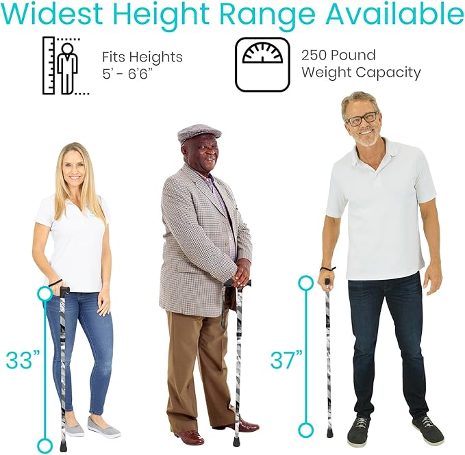 Vive Folding Cane - Foldable Walking Cane for Men, Women - Fold-up, Collapsible, Lightweight, Adjustable, Portable Hand Walking Stick - Balancing Mobility Aid - Sleek, Comfortable T Handles