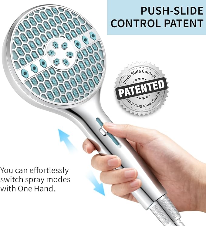 Shower Head with Handheld, 8-Mode High Pressure Shower Head with 71" Extra Long Stainless Steel Hose & Adjustable Bracket, Built-in Power Wash to Clean Tub, Tile & Pets, Chrome Finish