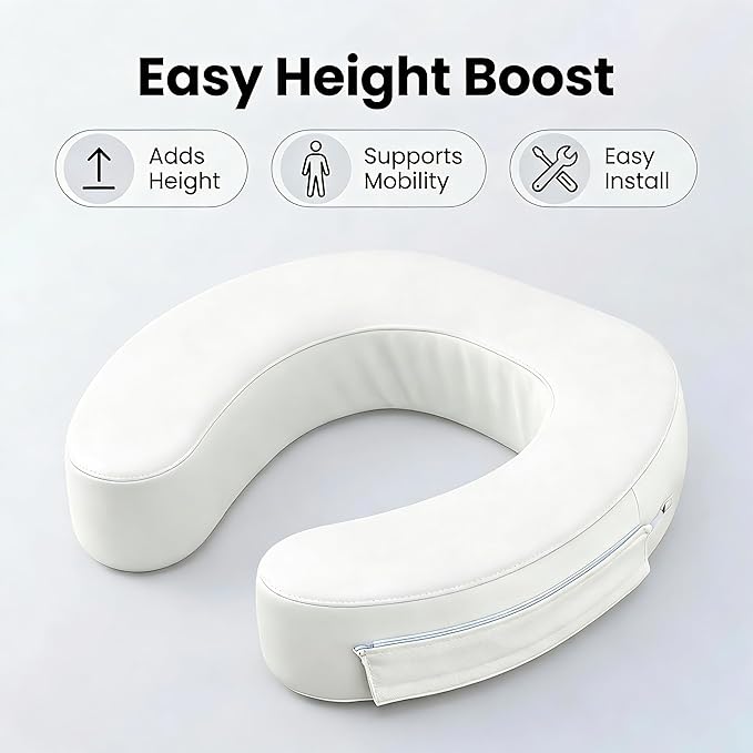 3" Raised Toilet Seat Cushion, Firm High-Density Foam Toilet Seat Riser, Waterproof Cover, Secure Hook & Loop, Easy-Clean Support, Fits Standard & Elongated Toilets