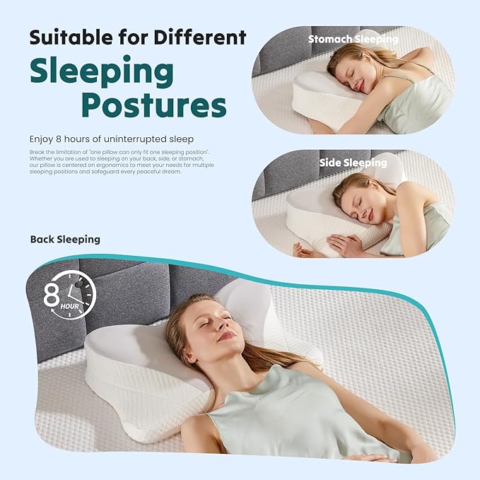 DUMOS Cervical Neck Pillow, Cooling Ergonomic Memory Foam Pillows for Neck Pain Relief with Breathable Pillowcase, Dual Height Orthopedic Support Contour Pillow for Side, Back, Stomach Sleepers, Grey
