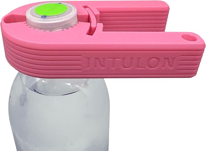 Intulon V7 Water Bottle Opener for Seniors Ergonomic Design Weak Hands Arthritis Friendly Twist Cap Remover Kitchen Gadget Handy Lightweight Utensil (Pink)