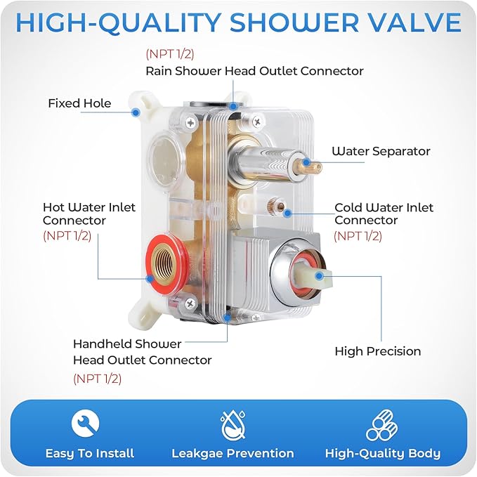 Chrome Shower Faucet Set, 10 inch Rain Shower System with Pressure Balance Valve, Wall Mounted 2-Functions Bathroom Shower Systems with Rain Shower and Handheld Spray Shower Trim Included