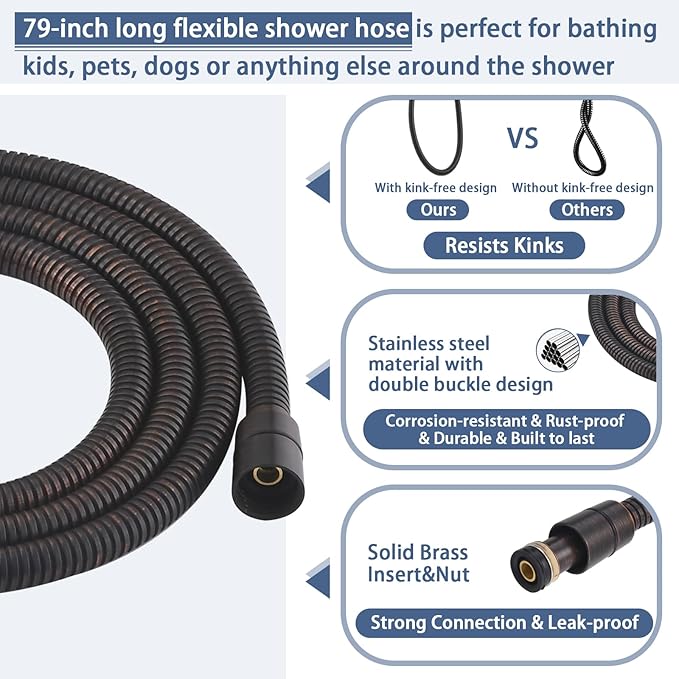 Handheld Shower Head with Slide Bar Combo, 27.5-Inch Adjustable Height Slide Bar, High Perssure Handheld Shower Head with 6.6ft Extra Long Hose, Brass Wall Supply Elbow, Oil Rubbed Bronze