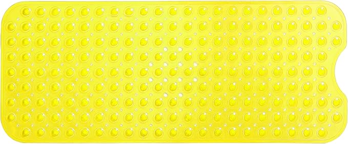 Extra-Long Non-Slip Bathtub & Shower Mat 39”x16” (Smooth/Non-Textured Tubs Only) Safe, Clean, Machine-Washable, Superior Grip&Drainage, Vinyl, Transparent Light Yellow