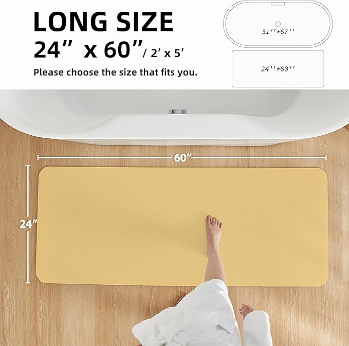 TYUU Bathroom Mat Quick Dry, Bathroom Rugs Non Slip Washable Thin Absorbent Bath Mat Fits Under Door Bathroom Floor Mat Perfect for Bath, Shower, or Sink 24"x60" Light Yellow