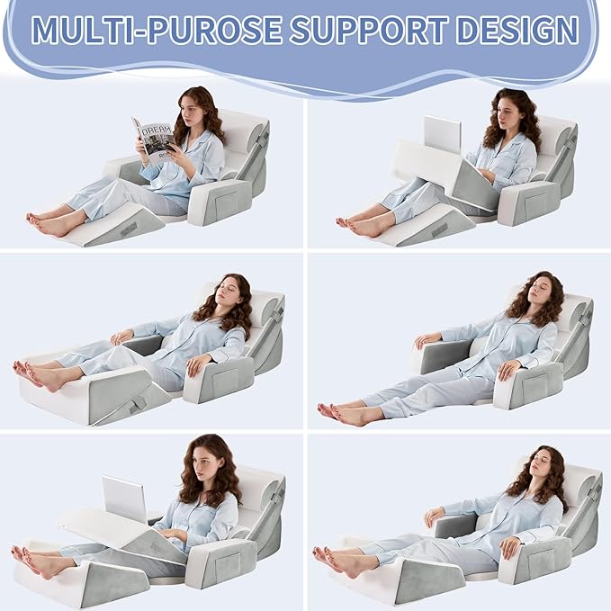 Yojoker 9PCS Orthopedic Bed Wedge Pillow Set for Sleeping, Back and Leg Pain Relief, Post Surgery Foam Pillow for Body, Triangle Adjustable Support Pillow - Acid Reflux Sleeping Pillows