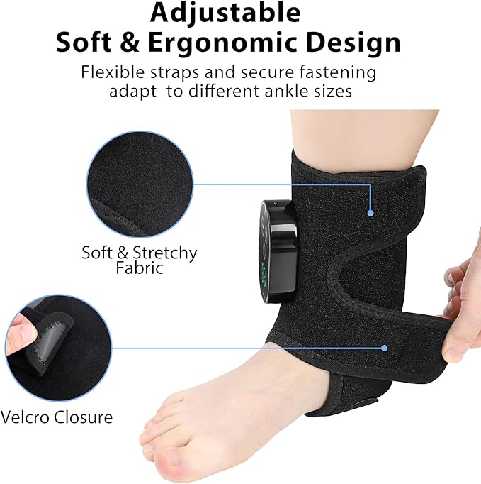 Cordless Ankle Heating Pad with Massage, Ankle Massager for Pain Relieft, Foot Massager for Neuropathy, Foot Heating Pad, 6 Heat Levels, 3 Massage Modes, Black