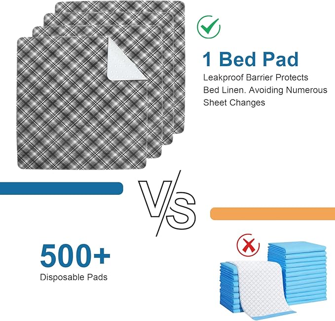 SPRINGSPIRIT Washable Underpads 4 Pack 34” x 36” Heavy Absorbency Reusable Incontinence Bed Wetting Pads, Waterproof Chucks Pads for Kids, Adults, Elderly, and Pets, Washable Pee Pads for Dogs, Plaid