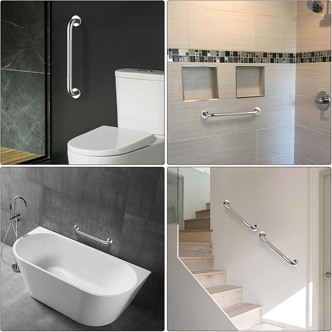 2 Pack 16 Inch Anti Slip Shower Grab Bar Handle, ZUEXT Chrome Stainless Steel Bathroom Grab Bar, Knurled Bathroom Balance Bar,Safety Hand Rail Support,Handicap Elderly Injury Senior Assist Bath Handle