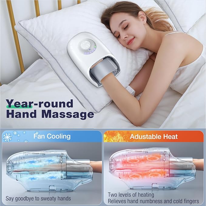 SKRFORM Hand Massager with Heat and Compression, Hand Massage for Arthritis and Carpal Tunnel Relief, 6 Modes Pressure Point Therapy, Blowing Wrist Massager, Finger & Palm Kneading, Gifts for Mom Dad