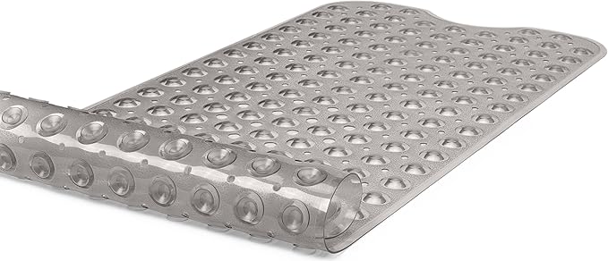 Extra-Long Non-Slip Bathtub & Shower Mat 39”x16” (Smooth/Non-Textured Tubs Only) Safe, Clean, Machine-Washable, Superior Grip&Drainage, Vinyl, Transparent Gray (Grey)