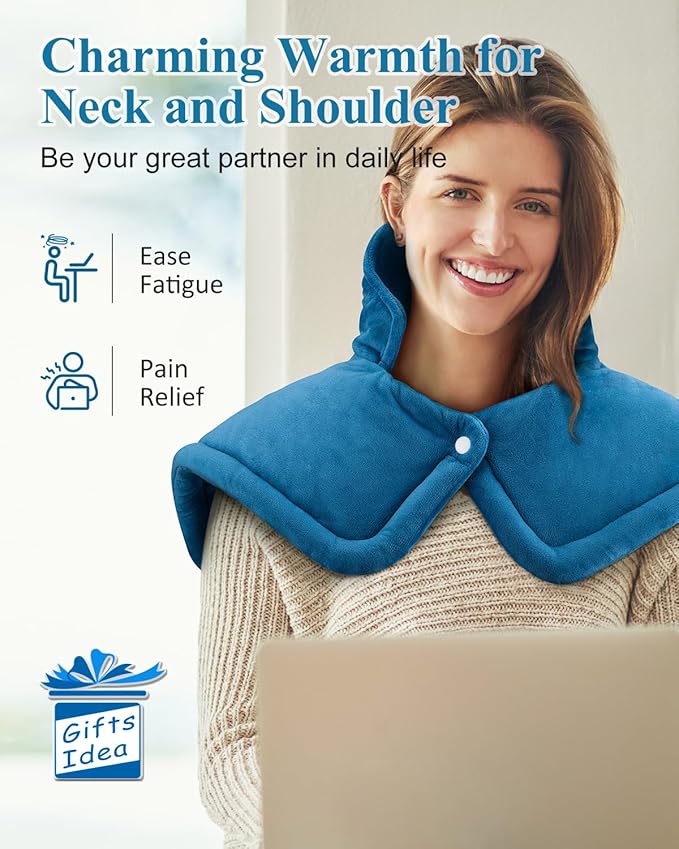 Heating Pad for Neck Shoulders Back, Weighted Heated Wrap, Electric Neck Shoulder Heating Pads 6 Heat Settings 4 Auto-Off,Mothers Day Gifts for Mom, Anniversary Birthday Gifts for Women Men Dad, Blue