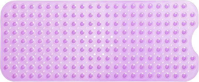 Extra-Long Non-Slip Bathtub & Shower Mat 39”x16” (Smooth/Non-Textured Tubs Only) Safe, Clean, Machine-Washable, Superior Grip&Drainage, Vinyl, Transparent Purple