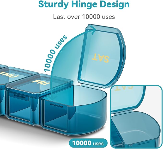 Large Pill Organizer Weekly - SHIJOINYU 7 Day Pill Box with Easy-Open Design, Daily Medicine Pill Organizer for Vitamins, Supplements, Fish Oils and Medications - Blue
