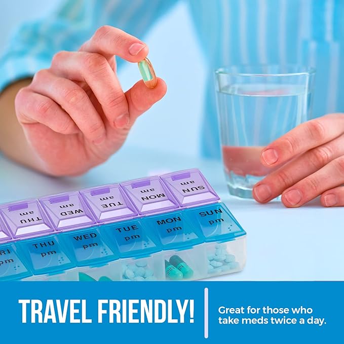 MEDca Pill Organizers - Small Pill Organizer with Weekly and Daily 2-Times-A-Day Compartments for AM/PM - BPA-Free, Portable and Travel Friendly Pill Boxes Case