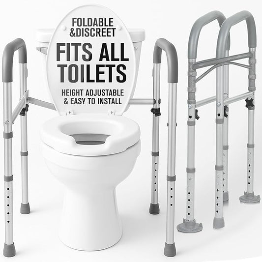 Vive Toilet Safety Rail - Medical Chair for Handicapped & Seniors - Folding Bathroom Frame w/Handles, Arms for Elderly, Disabled - Standalone Grab Bar - Seat Assistance Support Stand Up Assist