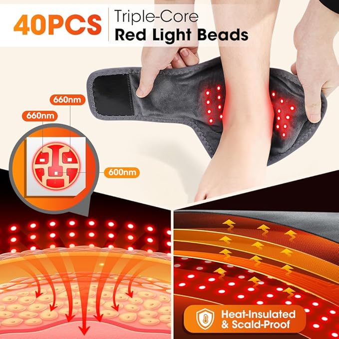 Triple Therapy Foot Massager with Red Light Therapy, 3 in 1 Foot Ankle Massager with Heat, Portable 3 Vibration Modes, 3 Heat Levels, 5 Intensity Levels for Plantar Fasciitis (Pack of 2)
