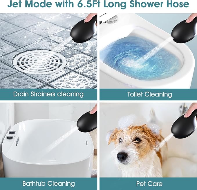 Hand Shower with Slide Bar, High Pressure 10 Setting Handheld Shower Head, Adjustable Height 24" Slide Bar, Wall Supply Elbow and 6.6ft Extra Long Shower Hose - Matte Black