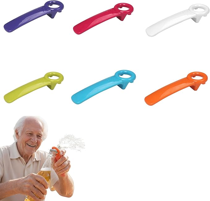 6PC Bulk Rainbow Jar Key & Easy Open Popper Lid Openers — Easy Smooth Grip Can Popper Tool for Children, Elderly, Arthritis or Weak Hands (OpaquePurple,Red,White,Orange,Blue,Green)
