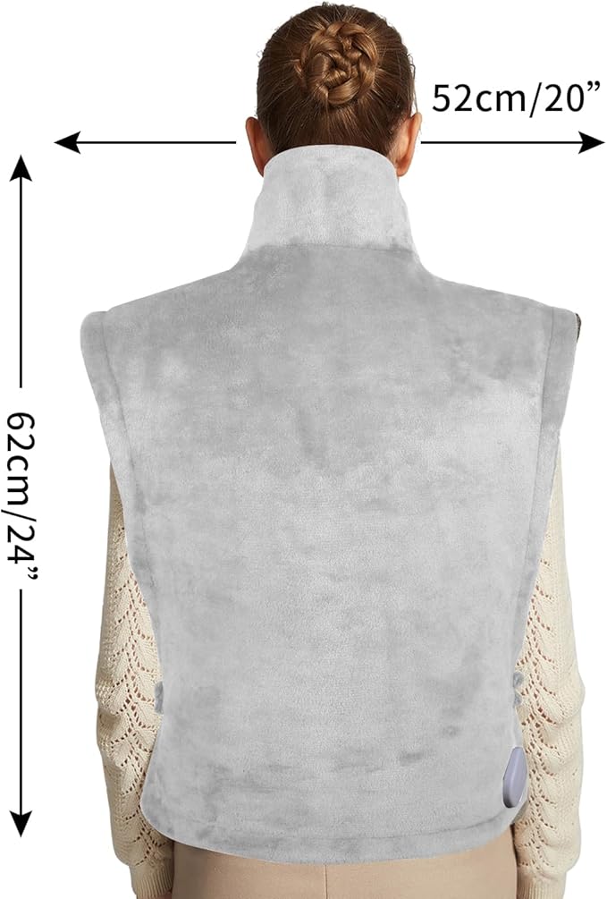 26" x 35" Flannel Neck&Shoulder&Back Heating Pad with 12 Temperature Settings&Countdown timer, Pain Relief for Back/Neck/Shoulders/Menstrual Pain, Christmas Gifts for Women Men Mom Dad(Light Grey)