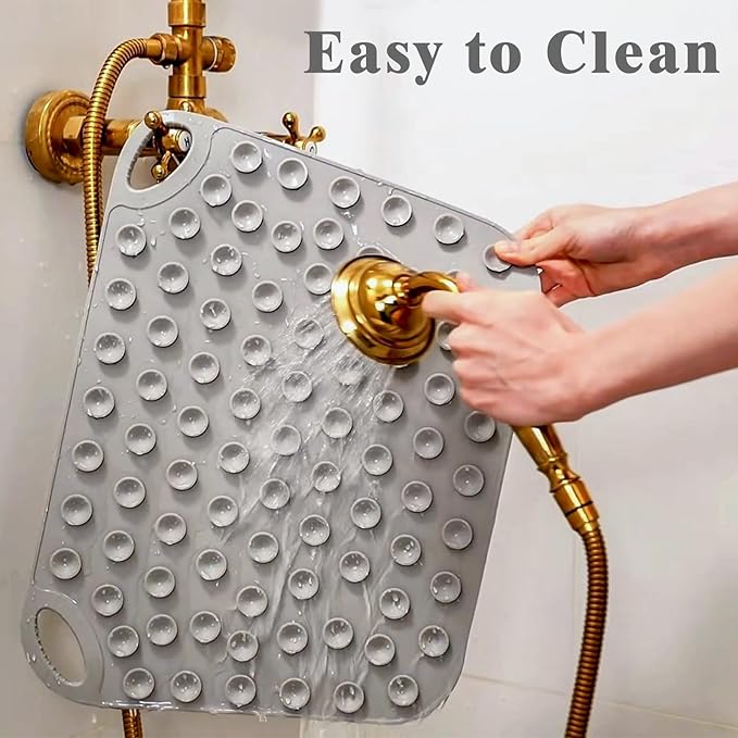 FREATECH Large Shower Foot Scrubber Mat, Silicone Foot Cleaner Brush to Clean, Exfoliate and Massage Feet Without Bending Over, Improve Foot Appearance and Overall Health, Grey - 17.3" x 13"