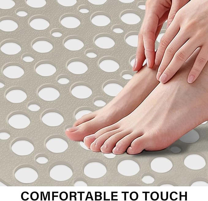Square Shower Mat Non Slip, 27" x 27" Large Shower Mats for Inside Shower, Soft TPE Shower Floor Mat with Suction Cups and Big Drain Holes, Anti Slip Shower Stall Matt, Khaki