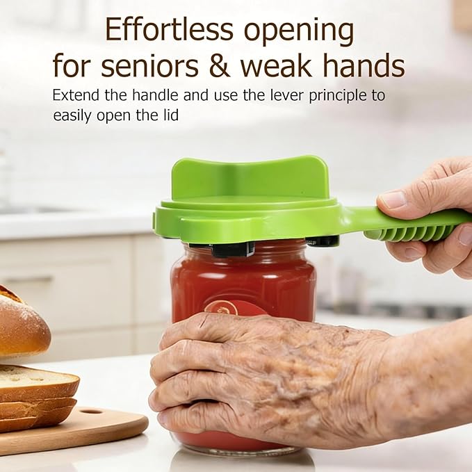 4-in-1 Jar Opener, Adjustable Jar Opener for Seniors, Kitchen Tool Designed Specifically for Seniors and Those with Limited Physical Strength, Suitable For Beer, Salad Dressing, Jar (Green)