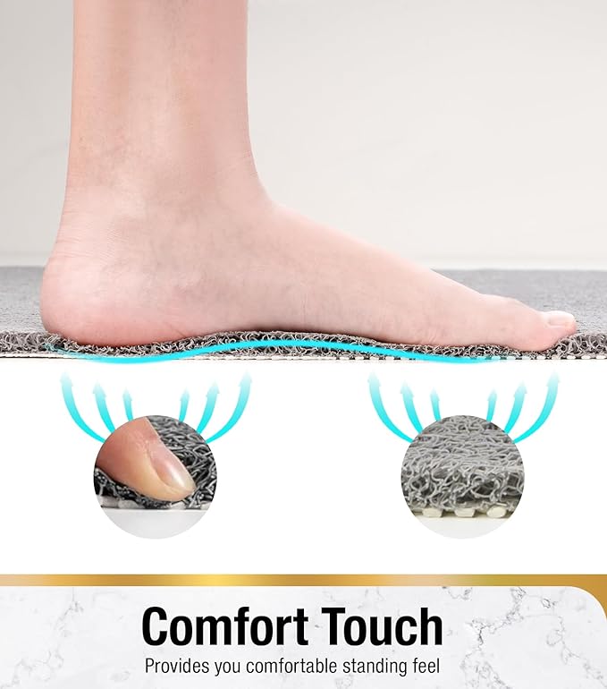 HITSLAM Shower Mat with Center Drain Hole, 24 x 16 Inch Non Slip Bath Mat for Textured Tub, Soft Loofah-Style Bathtub Mat Without Suction Cup, Quick Drying Stall Floor Mat, Bathroom Accessories, Grey