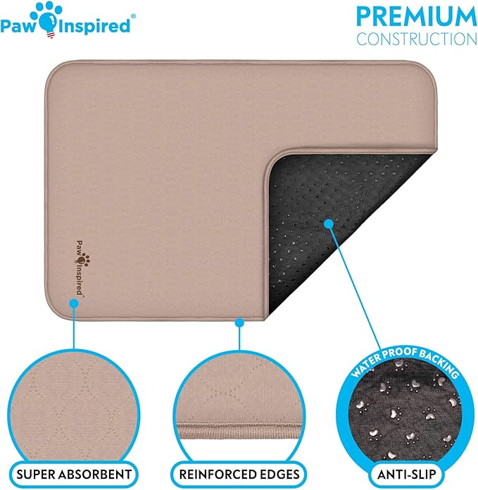 Paw Inspired Washable Crate Liners for Dogs (2 Pack), Leakproof, Non-Slip Pee Pads for 42-Inch Kennels, Reusable Puppy Pads for Potty Training, Whelping, Waterproof Mat (41x28 Inch, Pack of 2)