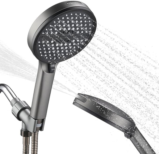 High Pressure 6-mode Handheld Shower Head- Anti-clog Nozzles,Built-in Power Wash to Clean Tub, Tile & Pets,Stainless Steel Hose, Wall & Overhead Brackets