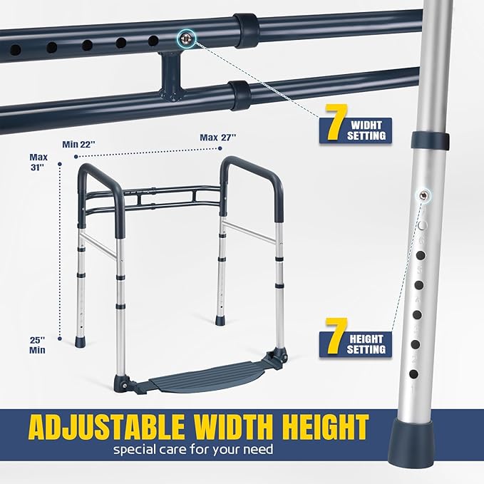 Lianjindun Toilet Safety Rails with Footrest, Folding & Portable Bathroom Toilet Handles for Elderly, Seniors, Handicap & Disabled, Adjustable Toilet Safety Frame Fit Any Toilets (350 LB)