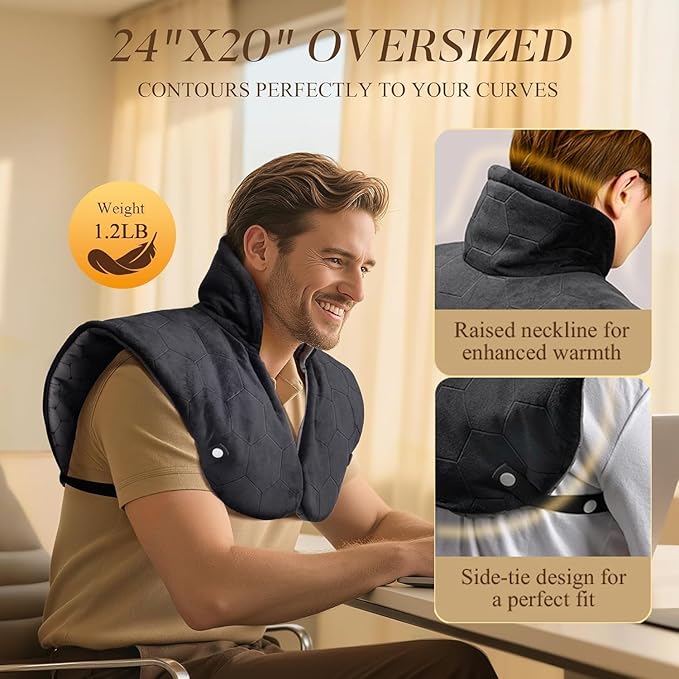 Far Infrared Heating Pad for Neck and Shoulders – Dual Carbon Fiber 6X Deeper Heat for Fast Relief from Chronic Pain in Seniors – 20% Heavier, 8 Heat Levels, 4H Auto Shut Off, Ideal for Winter