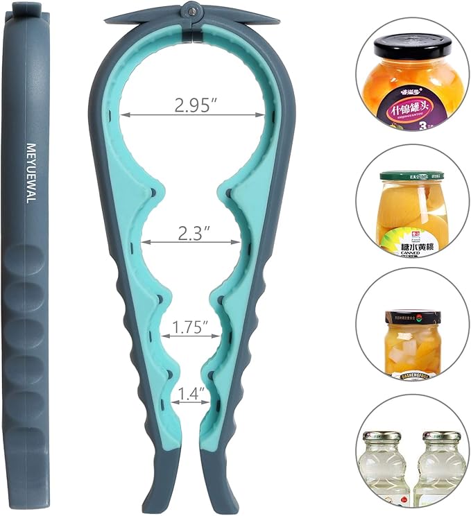 Jar Opener, 5 in 1 Multi Function Can Opener Bottle Opener Kit with Silicone Handle Easy to Use for Children, Elderly and Arthritis Sufferers (New blue)