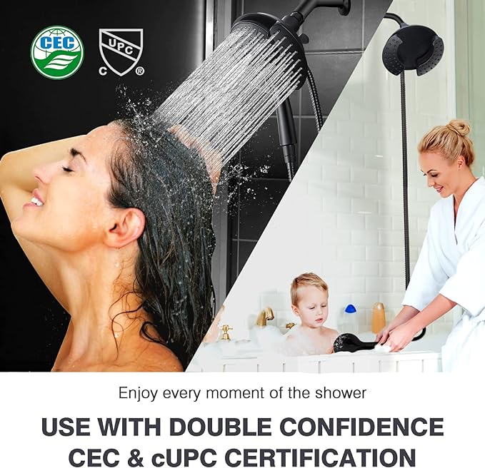 INAVAMZ Shower Heads with Handheld Spray Combo: 7.2" Rain Shower Head & Handheld Shower Head 2-IN-1 Shower Head with 60" Hose (BLACK), Shower Trim Systems
