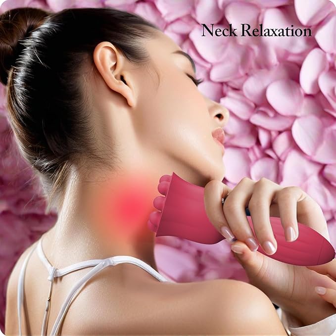 Handheld Mini Massager, 10 Adjustable Speeds, Waterproof, Bionic Design with 9 Massage Nodes, 5.12 Inch, Skin-Friendly Silicone, USB Rechargeable, Full Body Relief for Head, Neck, Shoulder & Back, Red