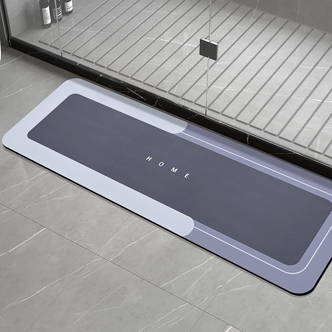Housego Absorbent Bath Mat Magic Rug, Quick Drying Magic Bath Mat Non-Slip Floor Rug Rubber Backed for Bathroom Kitchen Shower Sink, Water Absorbent (1PC, 16.93''x50'', Blue)