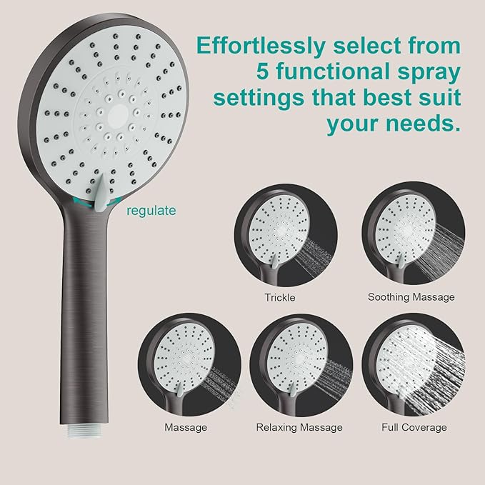 Shower Slide Bar Handheld Shower Head with Hose, 5-Function Hand Shower with Wall Mount，shower slide bar,adjustable height shower head (A-round, ORB)
