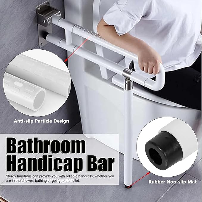 Nisorpa 29.7 INCH Foldable Toilet Grab Bar Flip Up Arm Grab Bars Handrails Grab Bars for Bathroom Toilet Anti Slip Safety Rails for Elderly Pregnant Women Disabled Handicap