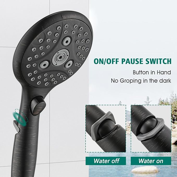 Handheld Shower Head with Slide Bar Combo, 6 Settings Handheld Shower with ON/OFF Pause Switch, Adjustable Height 27.5" Long Slide Bar, Wall Supply Elbow, 6.6ft Shower Hose, Oil Rubbed Bronze