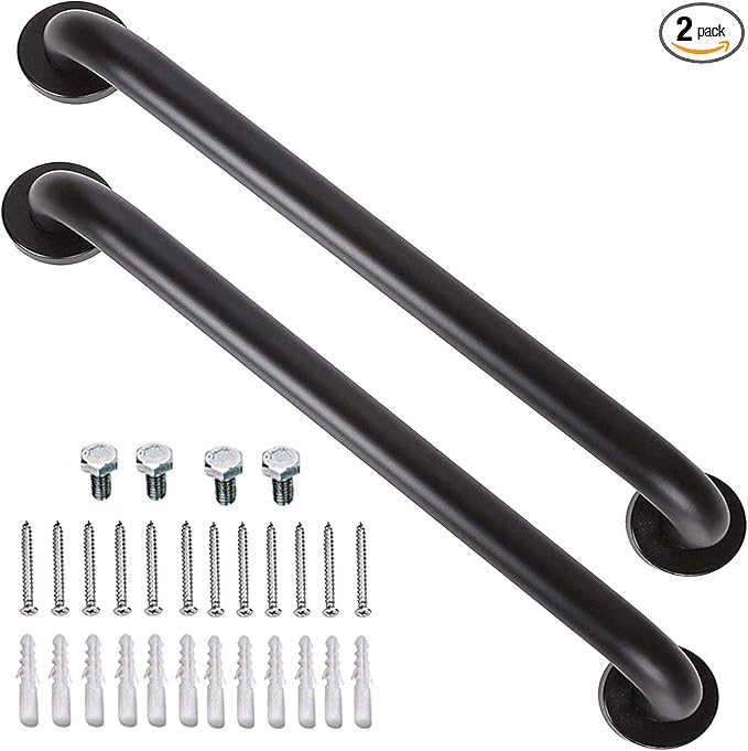 Black Shower Grab Bar 16 Inch - 1.25" Diameter, iMomwee 2 Pack Stainless Steel Bathroom Grab Bar Handle, Bathroom Shower Balance Bar,Safety Hand Rail Support,Handicap Elderly Senior Assist Bath Handle