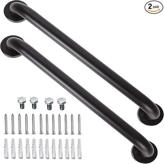 Black Shower Grab Bar 16 Inch - 1.25" Diameter, iMomwee 2 Pack Stainless Steel Bathroom Grab Bar Handle, Bathroom Shower Balance Bar,Safety Hand Rail Support,Handicap Elderly Senior Assist Bath Handle