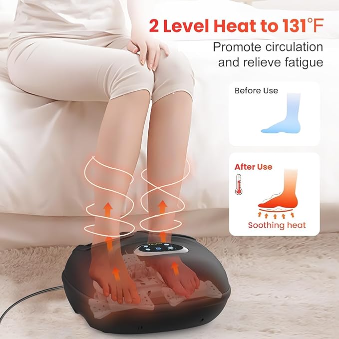 CuPiLo FSA Eligible Foot Massager for Neuropathy, HSA Store Feet Massager with Heat, Vibration & Compression, Deep Kneading for Tired Feet, Birthday Gifts for Women Men（Black）