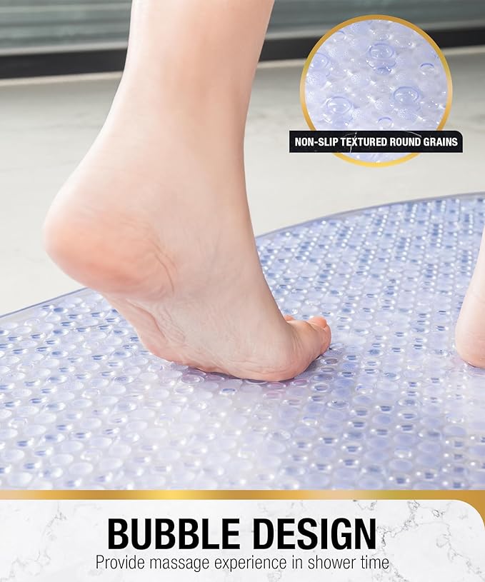 HITSLAM Bathtub Mat Non Slip, 35x16 Inch Bubble Oval Bath Tub Mat for Bathroom, Machine Washable Shower Mat with Suction Cups and Drain Holes, Clear