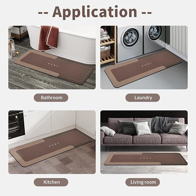 Housego Absorbent Bath Mat Magic Rug, Quick Drying Magic Bath Mat Non-Slip Floor Rug Rubber Backed for Bathroom Kitchen Shower Sink, Water Absorbent (1PC, 16.93''x50'', Brown)