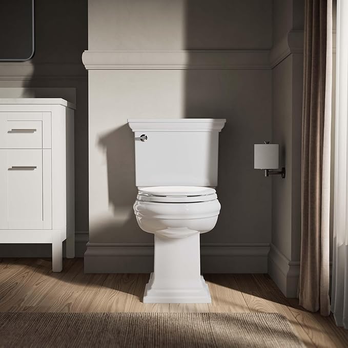 KOHLER Stonewood Quiet-Close, Elongated Toilet Seat Soft Close, Durable Wood, Easy Installation, Universal Fit, Home Essentials, White Finish, K-20466-0 (Pack of 2)