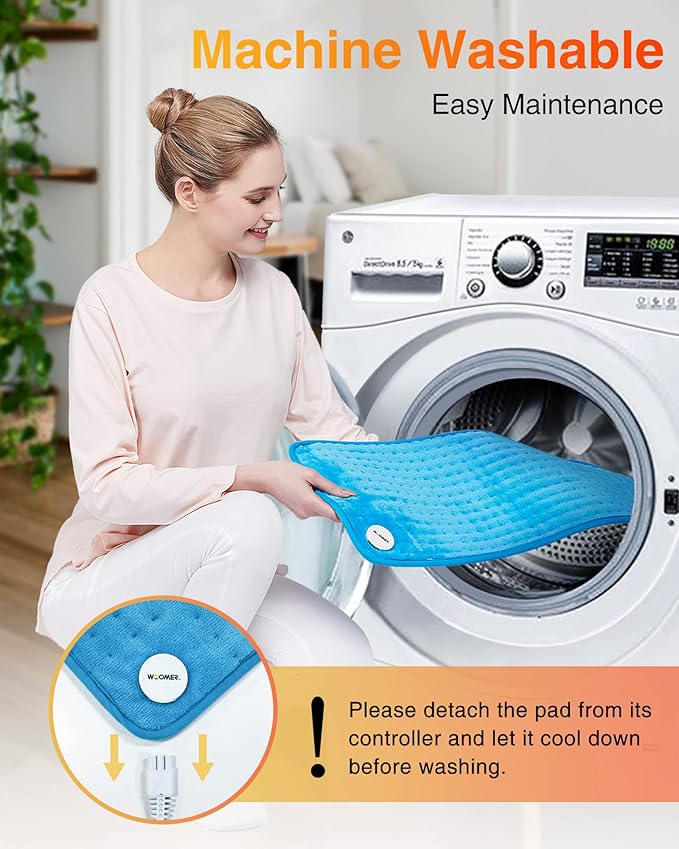 WOOMER Extra Large Heating Pad, Electric Heating Pad for Back Pain & Cramps Relief, Heat Pad with Multi-Color Option, Moist Heat Therapy Feature, Auto Shut-Off, Power Cords Storage Belt